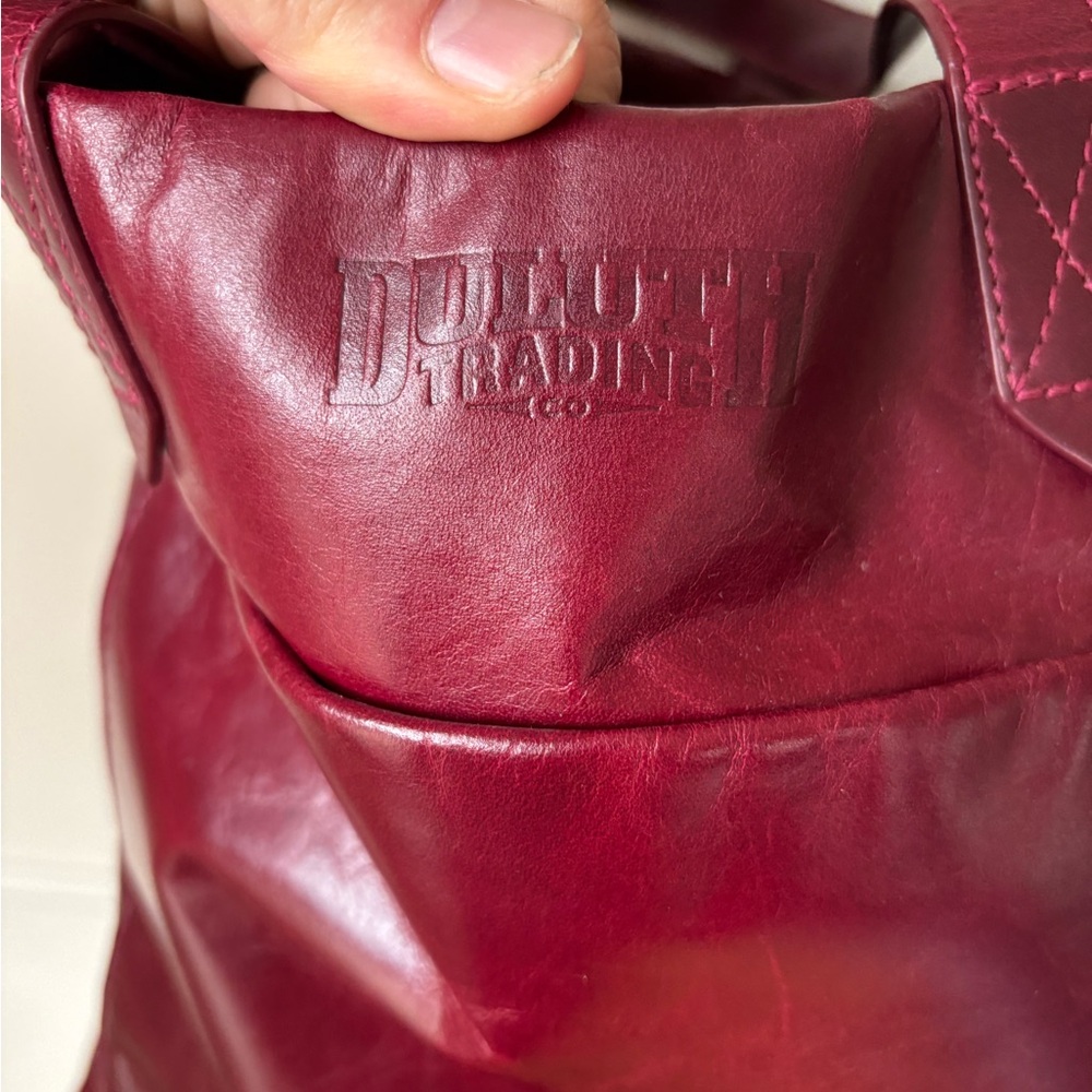 Duluth Trading Co Red Leather Tote with Glossy Finish